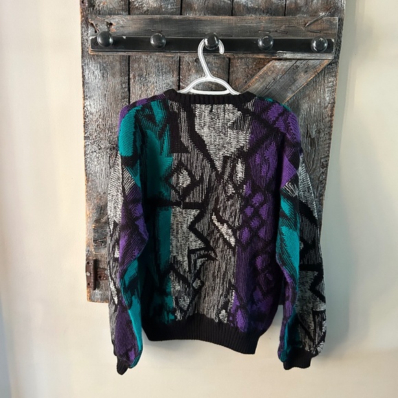 Men's Vintage Sweater Black, Purple & Aqua - Size Medium - Picture 2 of 4